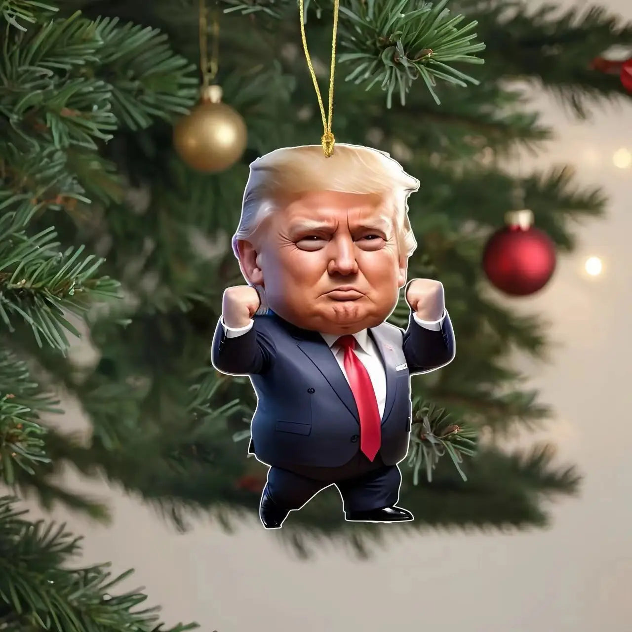 Funny Trump-Inspired 2D Acrylic Flat Christmas Decor Hanging Ornament for Car Tree Perfect Holiday Gift Funny Cartoon Pendant