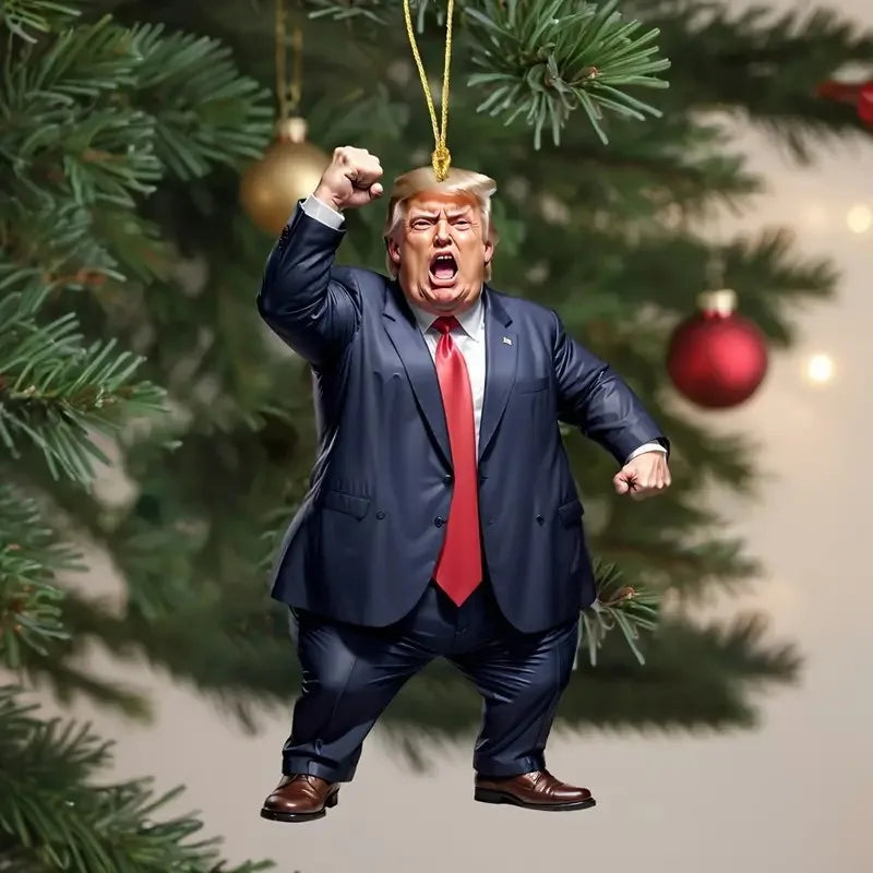 Funny Trump-Inspired 2D Acrylic Flat Christmas Decor Hanging Ornament for Car Tree Perfect Holiday Gift Funny Cartoon Pendant