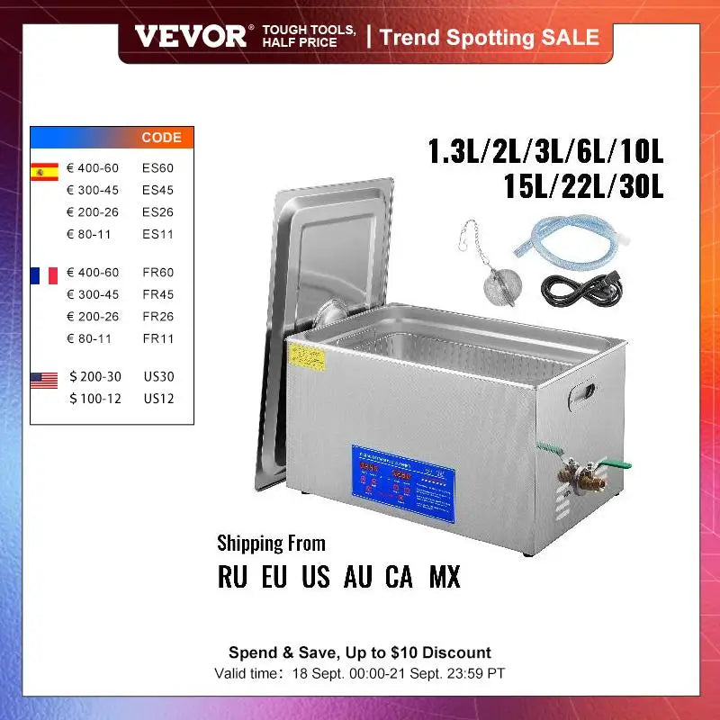 VEVOR 1.3L 2L 3L 6L 10L 15L 22L 30L Ultrasonic Cleaner Lave-Dishes Portable Washing Machine Diswasher Ultrasound Home Appliances