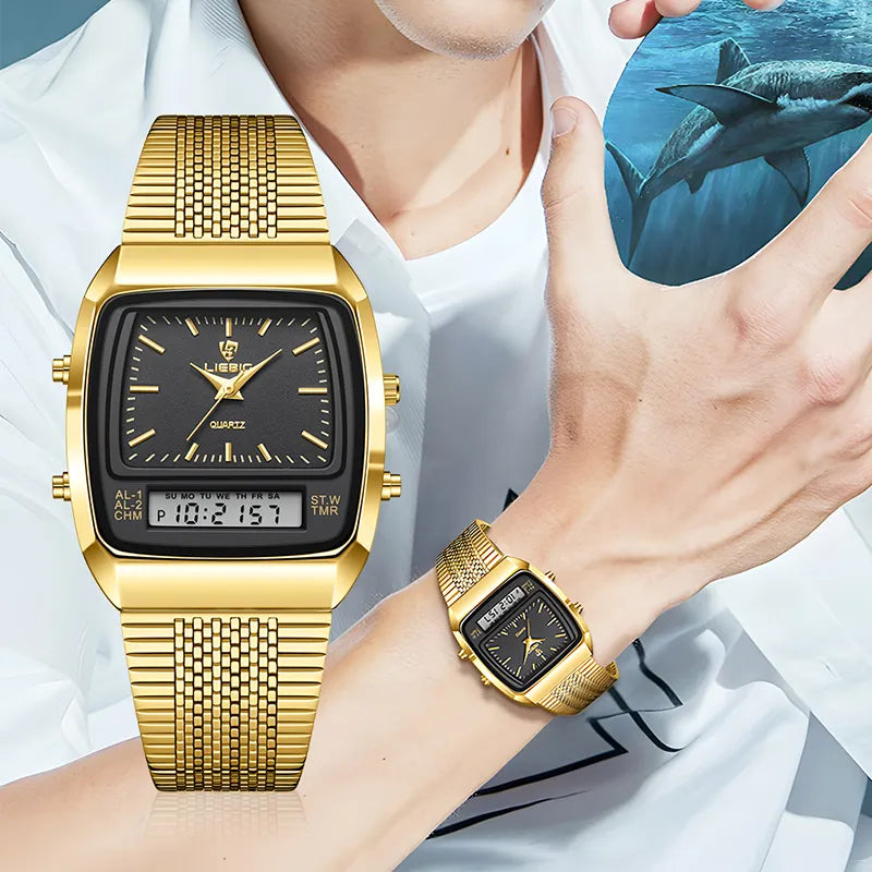 Men's Digital Dual Time Gold Sport Watch Best Price in Men Jewerly - 2023