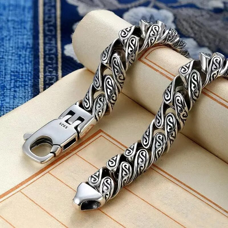 Silver Tang Grass Pattern Men's Bracelet Best Price in Men Jewerly - 2023