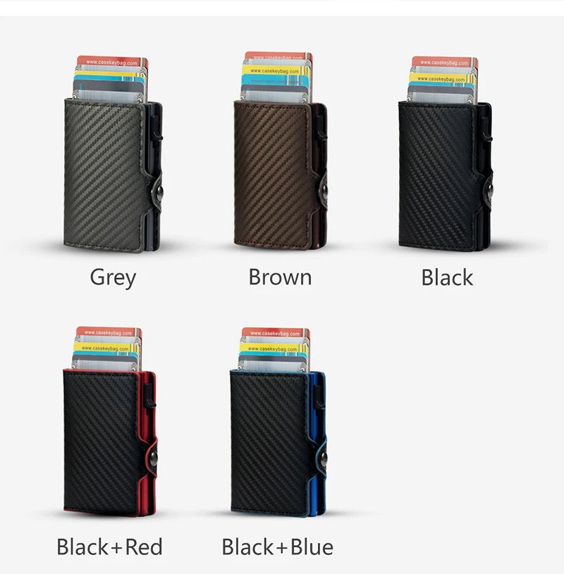 CASEKEY Carbon Fiber Protector Credit Card Holder Tarjetero Hombre RFID Leather Single Box Smart Wallet Slim Pop Up Card Case