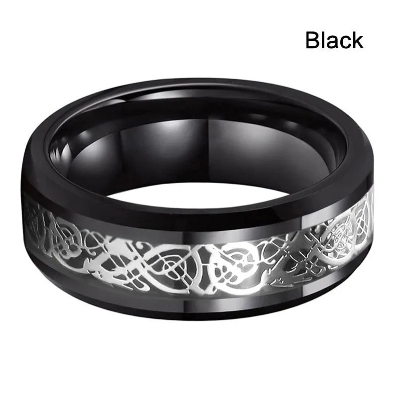 Stainless Steel Celtic Dragon Ring for Men with Carbon Fiber Inlay Best Price in Men Jewerly - 2023