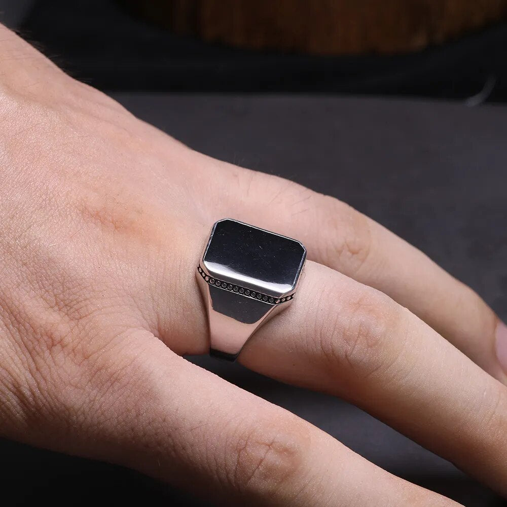 Real Sterling Silver Ring with Black Square Stone Best Price in Men Jewerly - 2023