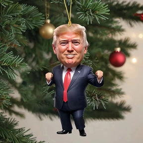 Funny Trump-Inspired 2D Acrylic Flat Christmas Decor Hanging Ornament for Car Tree Perfect Holiday Gift Funny Cartoon Pendant