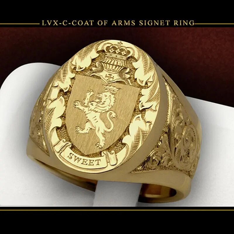 HOYON 18k Gold Crown Lion Shield Badge Ring for Men Best Price in Men Jewerly - 2023