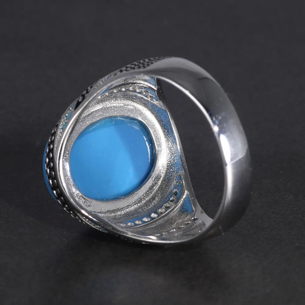 Silver 925 Men's Ring with Simulated Turquoise Best Price in Men Jewerly - 2023