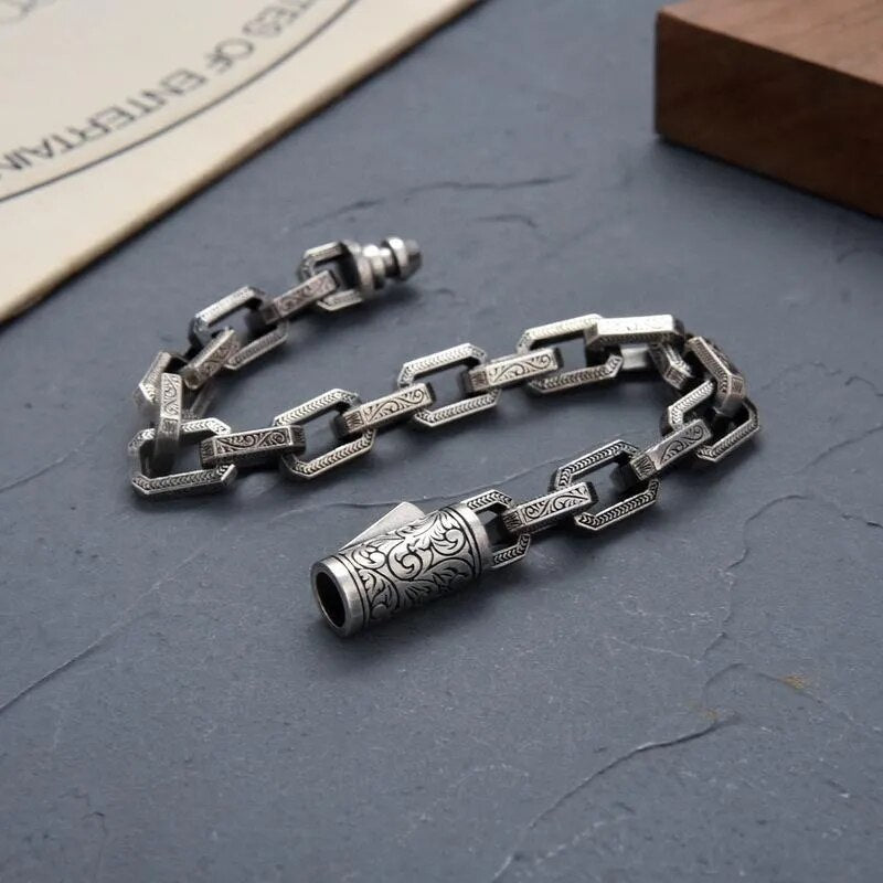 Silver Bracelet Retro Auspicious Clouds Eternal Vine Square Chain for Men Best Price in Men Jewerly - 2023