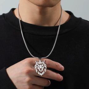 Lion with King Crown Stainless Steel Necklace Best Price in Men Jewerly - 2023