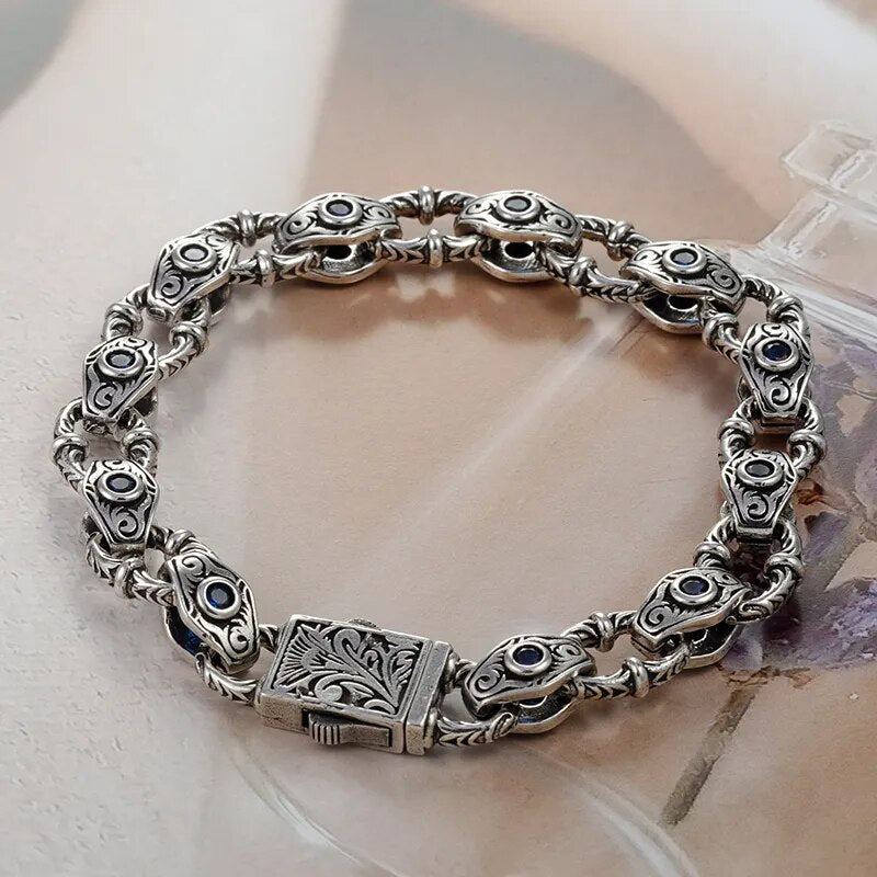 Silver Bracelet Retro Auspicious Clouds Eternal Vine Square Chain for Men Best Price in Men Jewerly - 2023