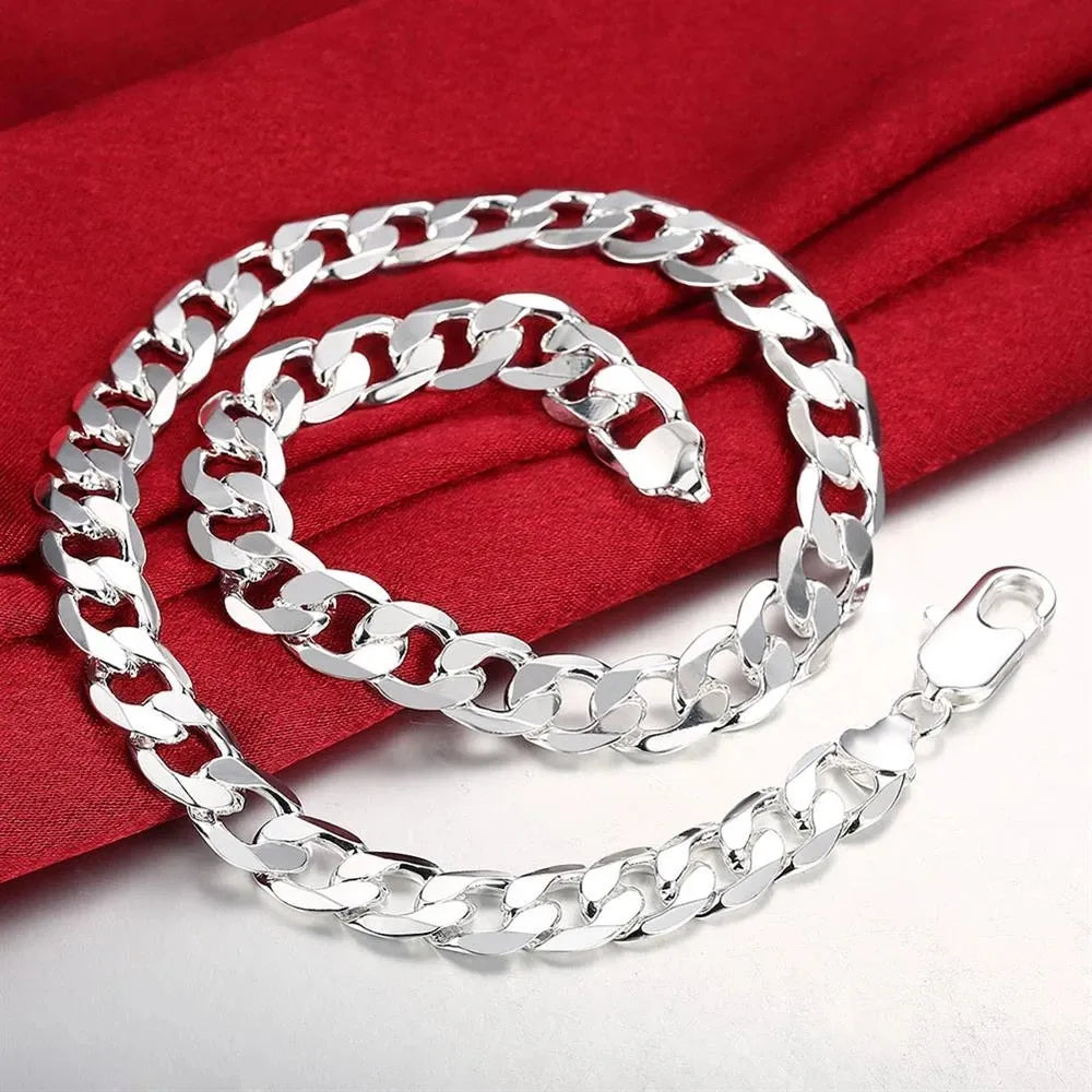 925 Sterling Silver Classic 12MM Chain Necklace Best Price in Men Jewerly - 2023