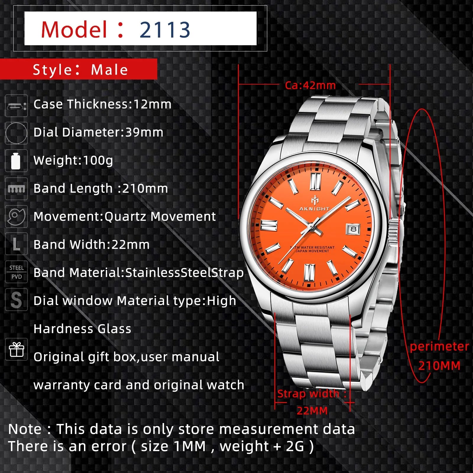 AKNIGHT Orange Dial Analog Quartz Watch for Men Best Price in Men Jewerly - 2023