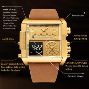 POEDAGAR Rectangle Multifunction Men's Watch Best Price in Men Jewerly - 2023