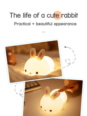 Touch Sensor RGB LED Rabbit Night Light 16 Colors USB Rechargeable Silicone Bunny Lamp for Children Baby Toy Festival Gift