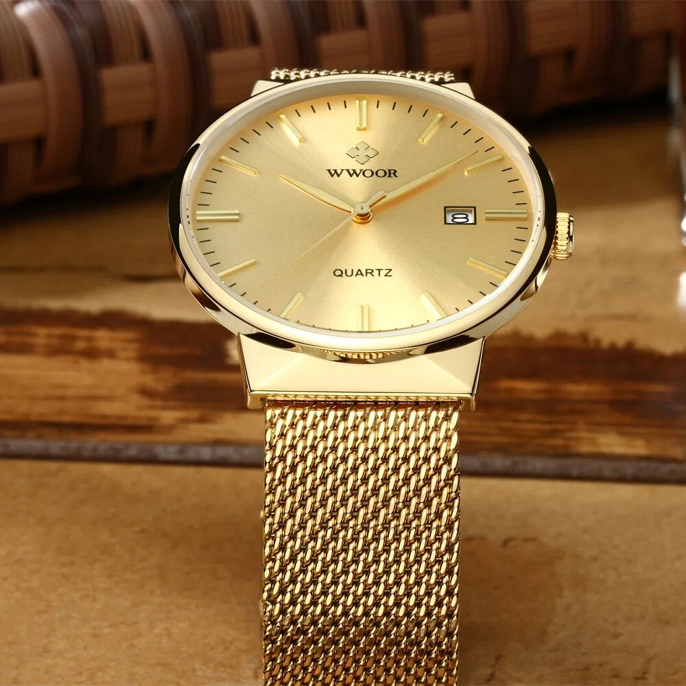 WWOOR Ultra Thin Gold Steel Mesh Watch for Men Best Price in Men Jewerly - 2023