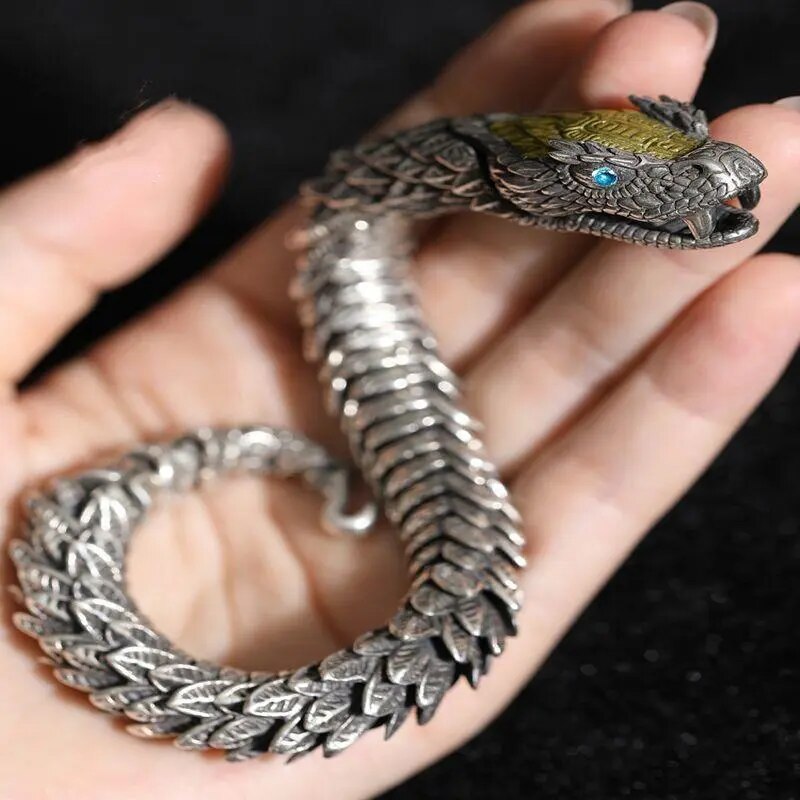 Vintage Men's 925 Sterling Silver Dragon Snake Bracelet Best Price in Men Jewerly - 2023