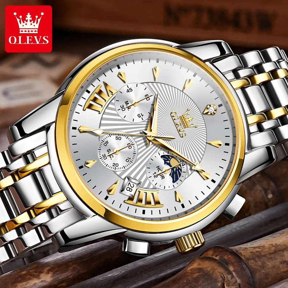 OLEVS Luxury Quartz Watch with Moon Phase Best Price in Men Jewerly - 2023