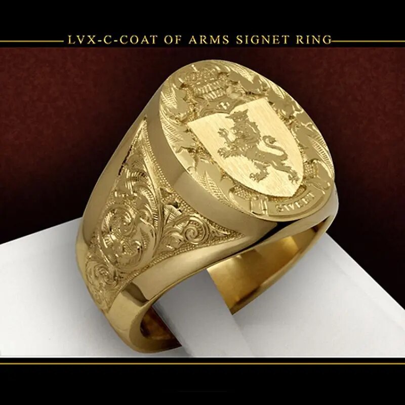 HOYON 18k Gold Crown Lion Shield Badge Ring for Men Best Price in Men Jewerly - 2023