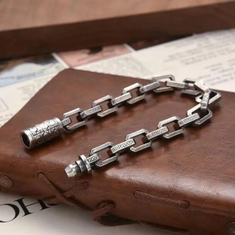 Silver Bracelet Retro Auspicious Clouds Eternal Vine Square Chain for Men Best Price in Men Jewerly - 2023