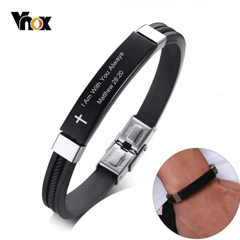 Vnox Cross Bible Verse Soft Silicone Bracelet for Men Best Price in Men Jewerly - 2023