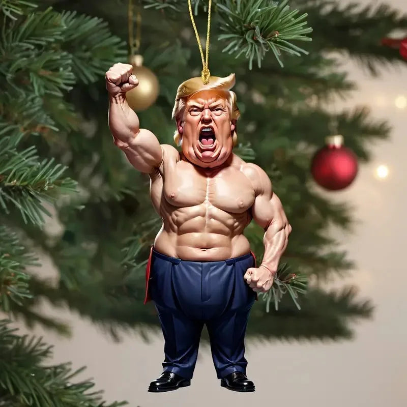 Funny Trump-Inspired 2D Acrylic Flat Christmas Decor Hanging Ornament for Car Tree Perfect Holiday Gift Funny Cartoon Pendant