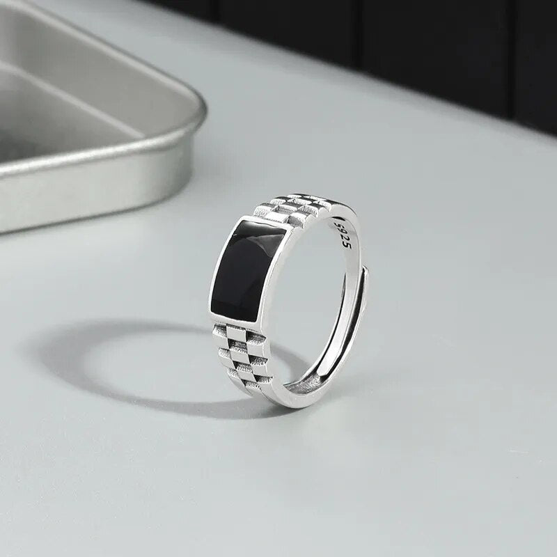 Latest Crystal Black Rectangle Silver 925 Ring Best Price in Men Jewerly - 2023