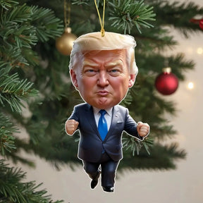 Funny Trump-Inspired 2D Acrylic Flat Christmas Decor Hanging Ornament for Car Tree Perfect Holiday Gift Funny Cartoon Pendant