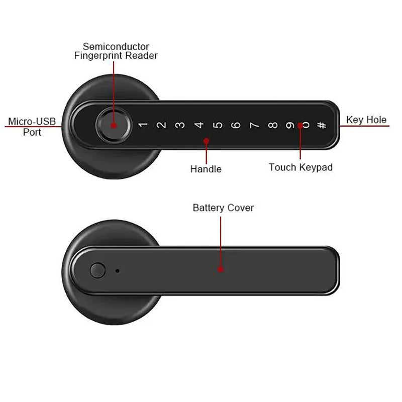 Bluetooth Smart Lock TTLOCK Security Latch Fingerprint Electronic Door Handle Lever Handle Lock Knob Lock