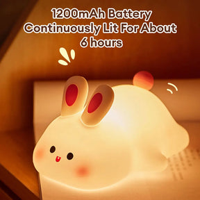 Cute Rabbit Silicone Night Lamp Touch Sensor Big Face Rabbit Pat Night Light Timing USB Rechargeable Light for Kids Gift