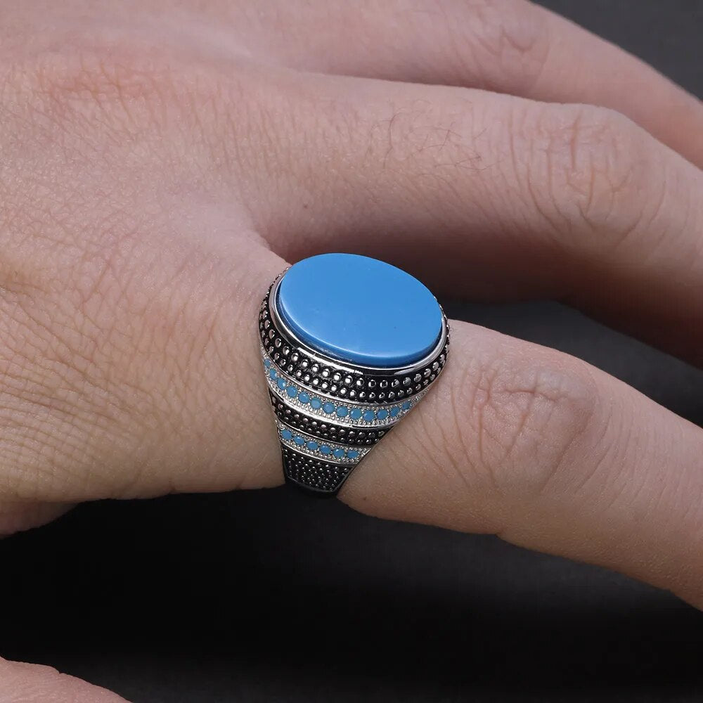 Silver 925 Men's Ring with Simulated Turquoise Best Price in Men Jewerly - 2023