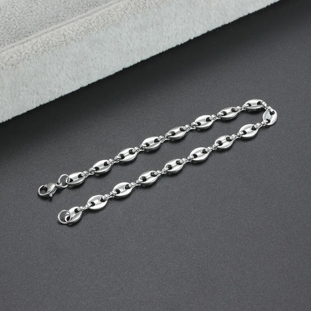 316L Stainless Steel Coffee Bean Link Chain Bracelet for Men Best Price in Men Jewerly - 2023