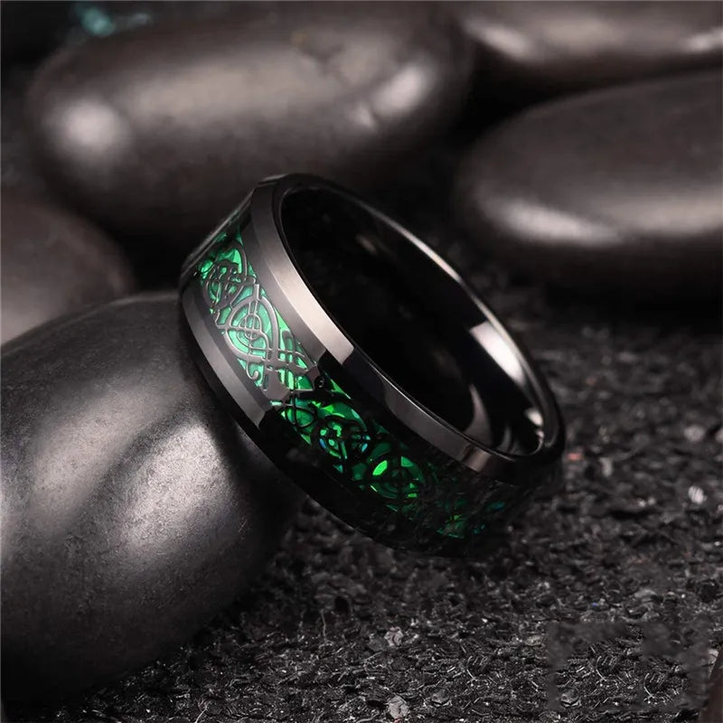 Stainless Steel Celtic Dragon Ring for Men with Carbon Fiber Inlay Best Price in Men Jewerly - 2023