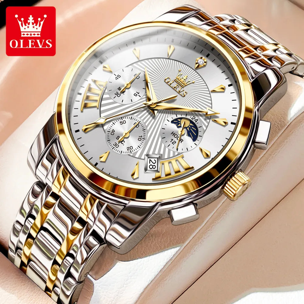 OLEVS Luxury Quartz Watch with Moon Phase Best Price in Men Jewerly - 2023