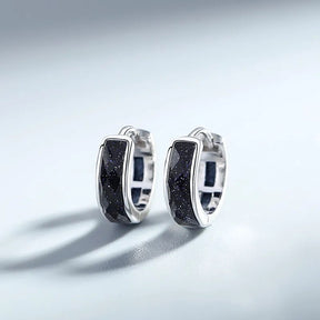 Men's S925 Sterling Silver Starry Stone Black Hoop Earrings Best Price in Men Jewerly - 2023