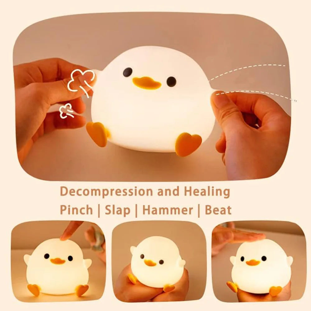 DoDo Duck Night Light Silicone Dimmable USB Rechargeable LED Bedside Lamp 20 Minutes Timer Touch-Sensitive Nursery Nightlight