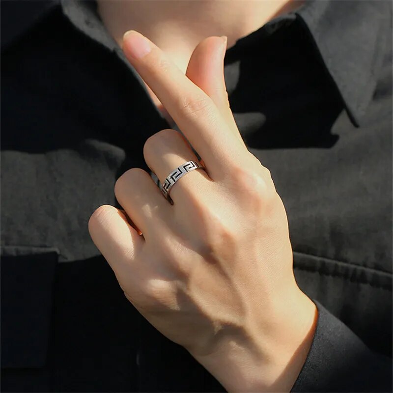 925 Sterling Silver Lines Geometry Ring for Men Best Price in Men Jewerly - 2023