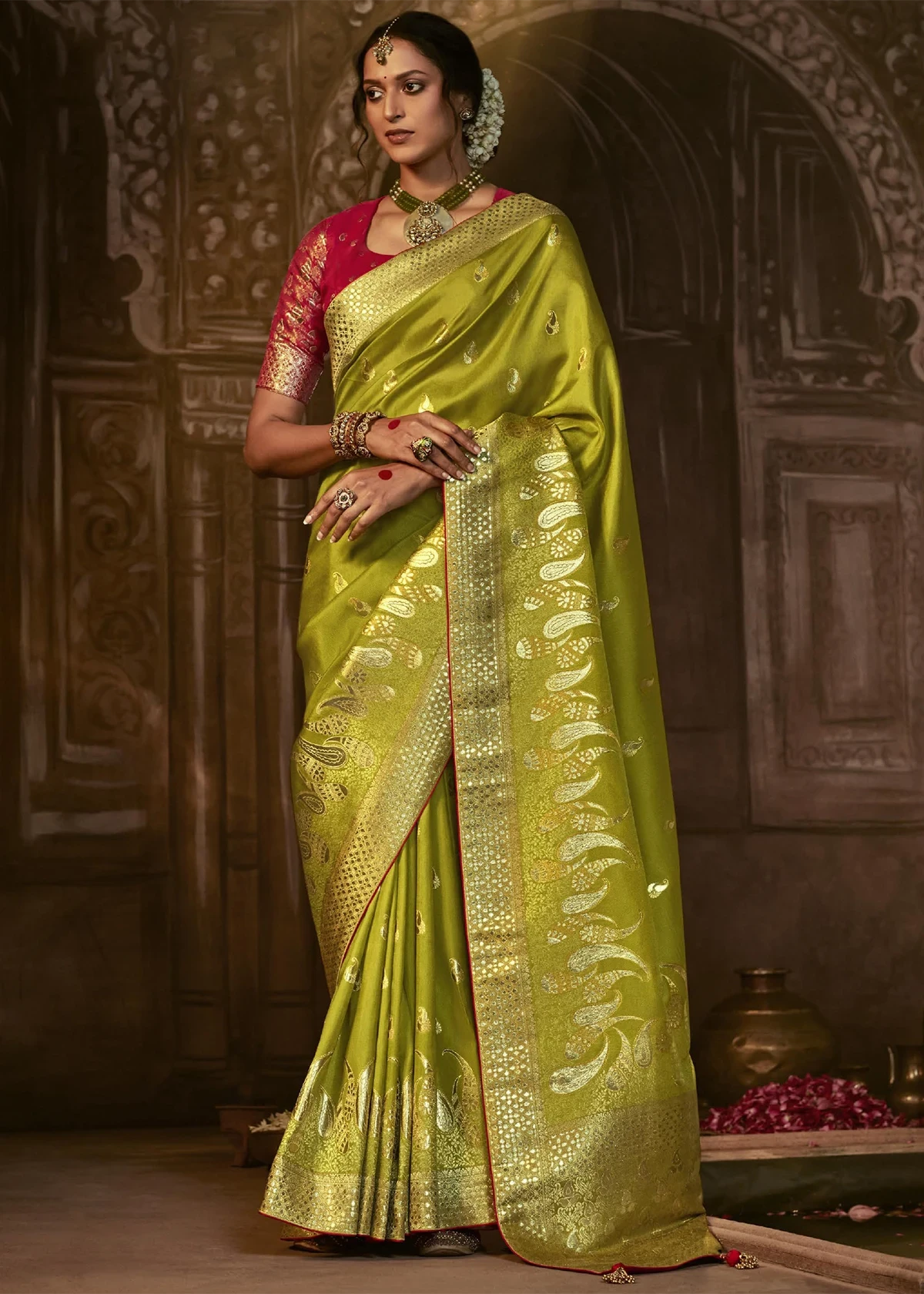 Olive green saree